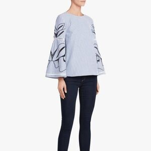 Tanya Taylor Blue White Blouse Top